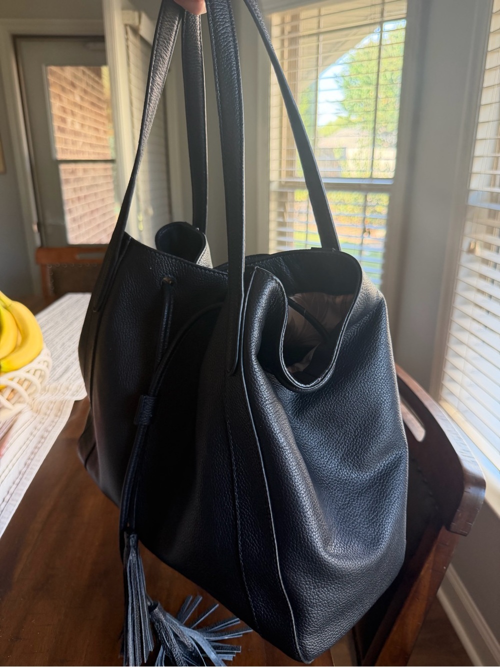Tignanello Black Pebbled Leather Slouchy Tote Shoulder Bag w/Tassel - Picture 5 of 10